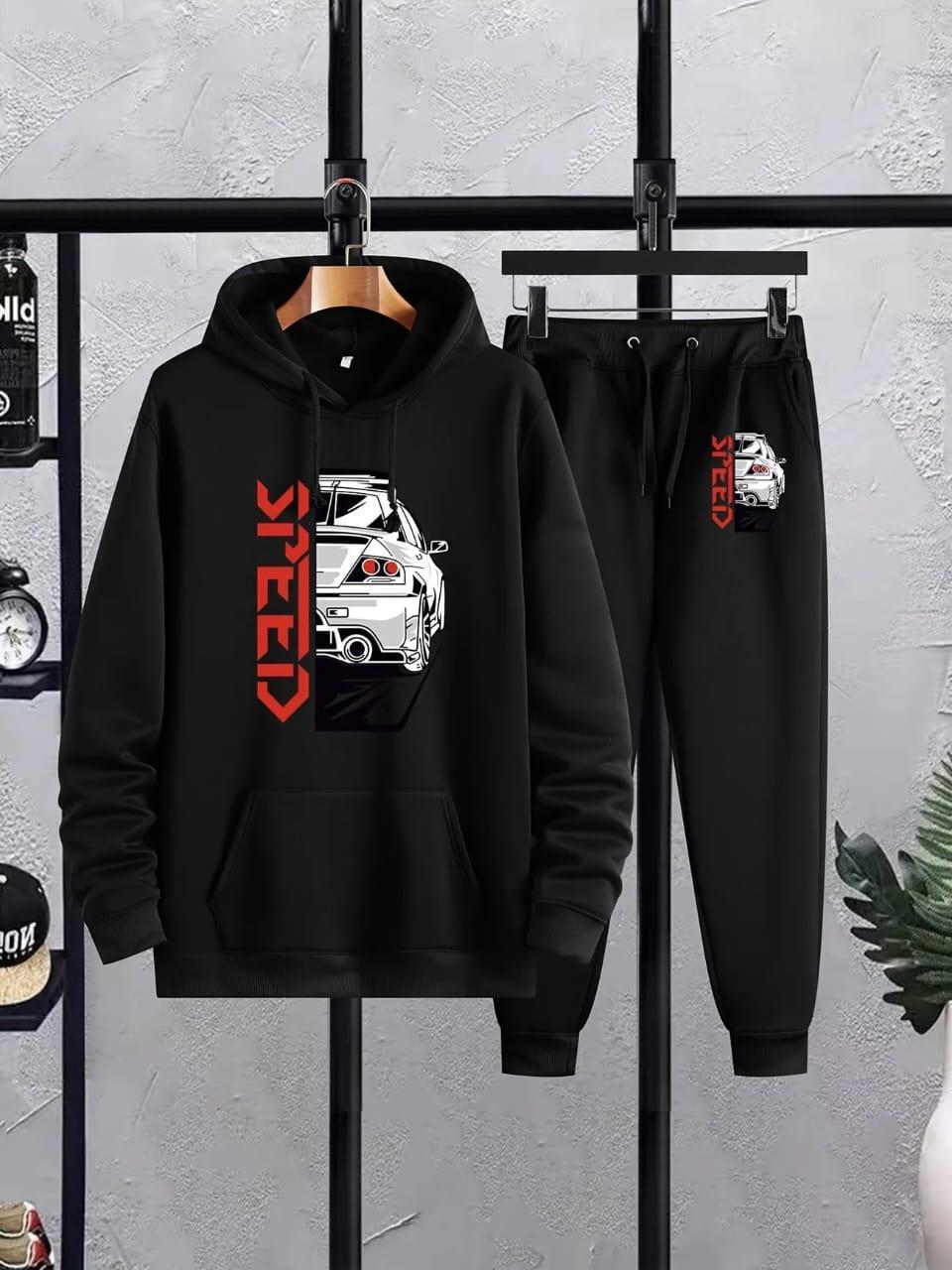 Men's Fleece Printed Hoodie Tracksuit