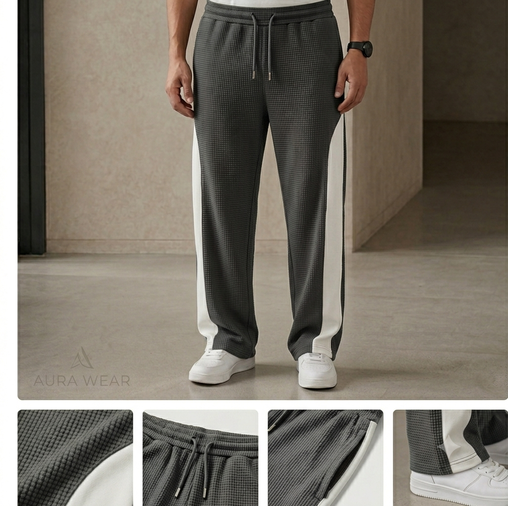 Urban Waffle Knit Wide-Leg Trousers with Contrast Side Stripe