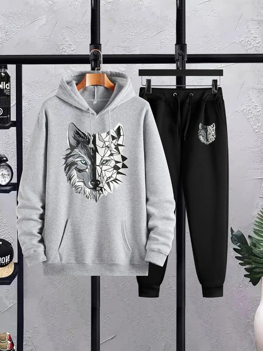 Men's Fleece Printed Hoodie Tracksuit