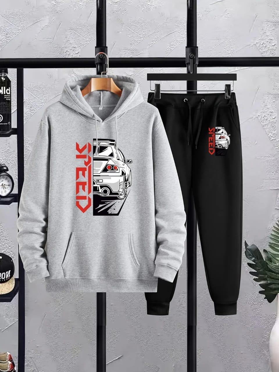 Men's Fleece Printed Hoodie Tracksuit