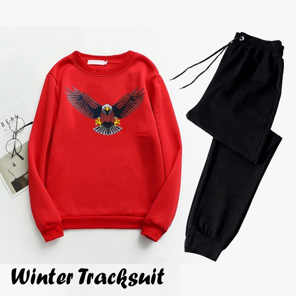 Men's Fleece Sweatshirt Track Suit - 2 Pcs Set in Black with Printed Design