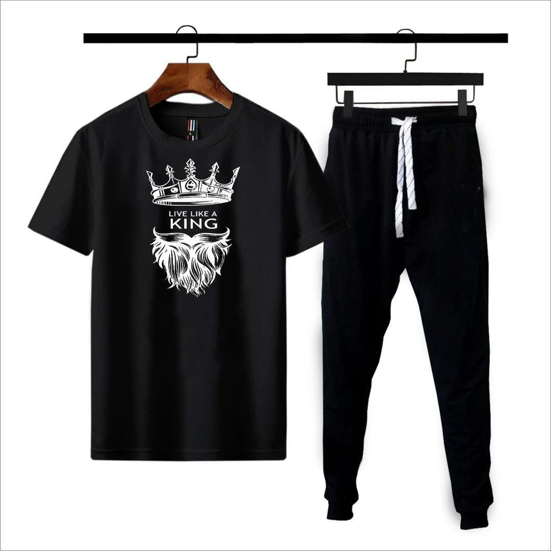 2 Pcs Men's Polyester Dri Fit Printed Track Suit