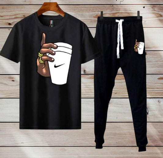 2 Pcs Men's Polyester Dri Fit Printed Track Suit
