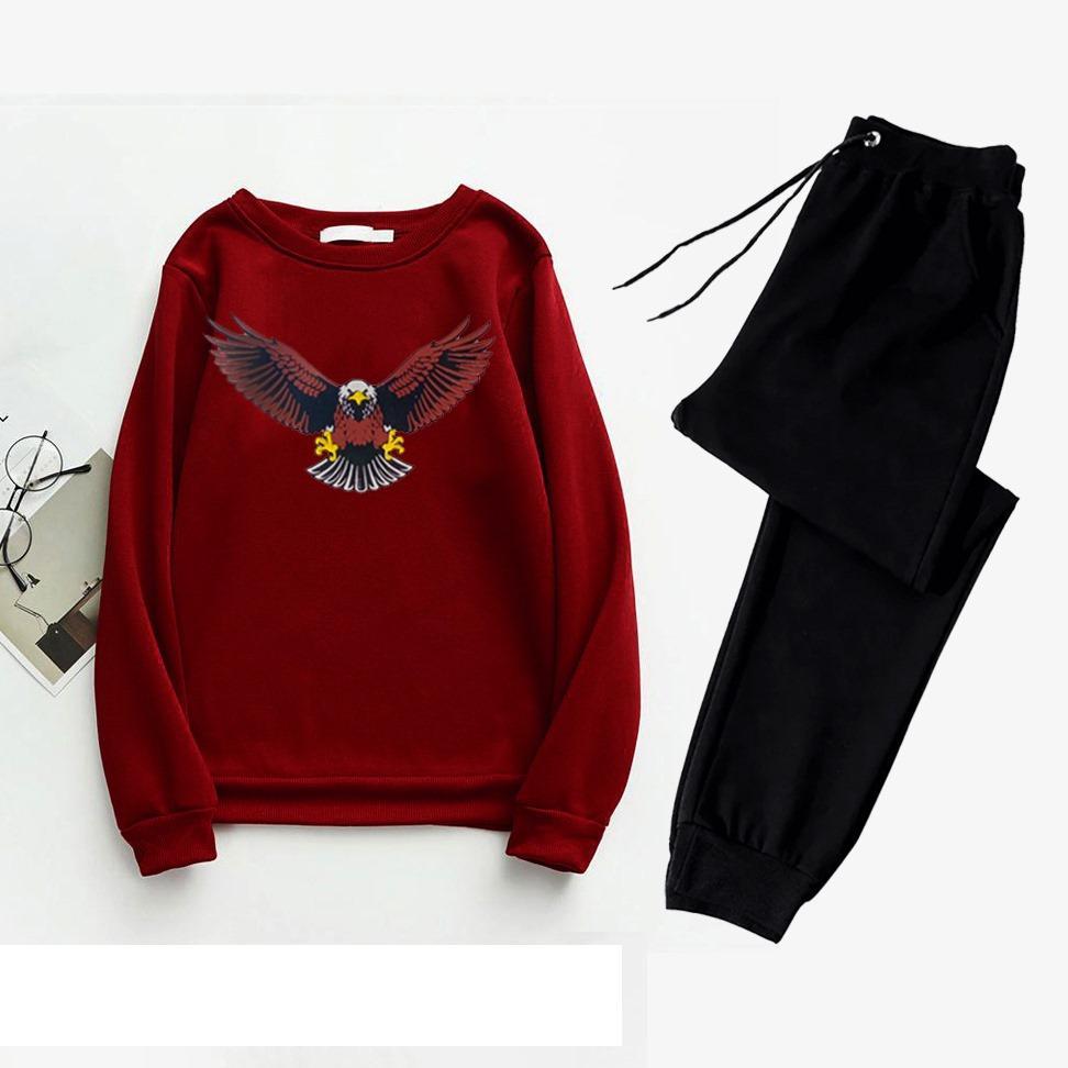 Men's Fleece Sweatshirt Track Suit - 2 Pcs Set in Black with Printed Design