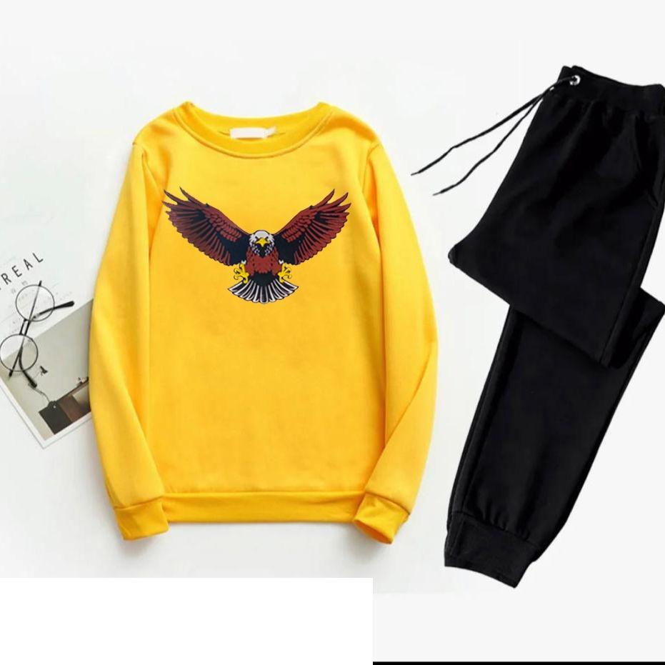 Men's Fleece Sweatshirt Track Suit - 2 Pcs Set in Black with Printed Design