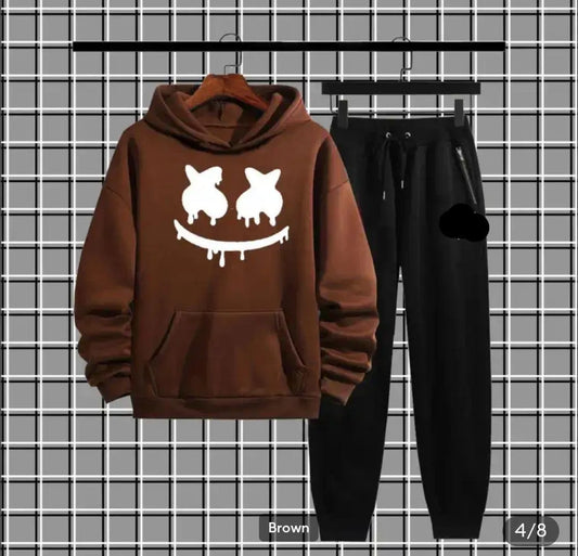 Men's Fleece Printed Hoodie Tracksuit