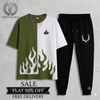 Trendy Urban Tracksuit – Split Flame Tee & Black Joggers Set (Flat 50% OFF)