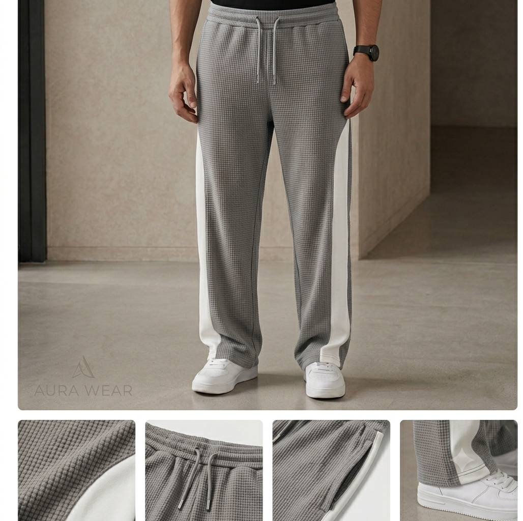 Urban Waffle Knit Wide-Leg Trousers with Contrast Side Stripe