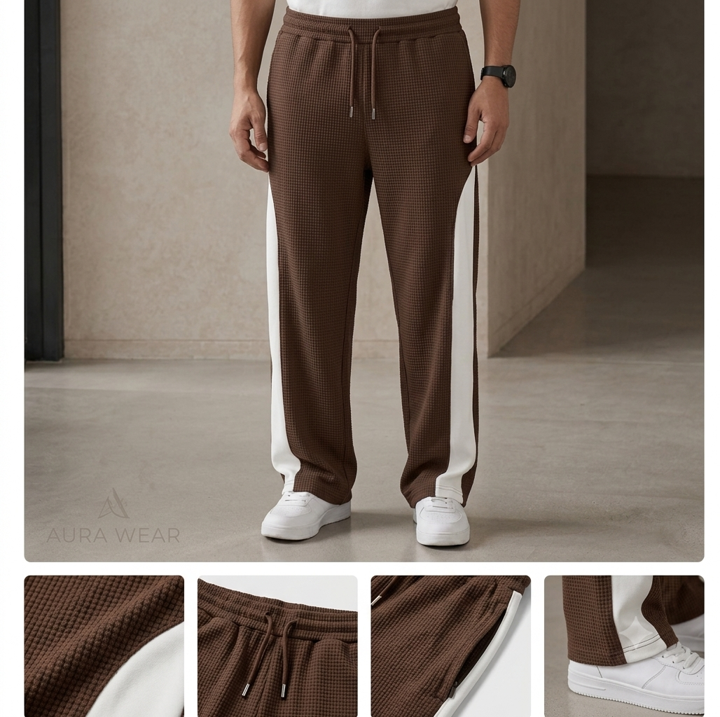 Urban Waffle Knit Wide-Leg Trousers with Contrast Side Stripe