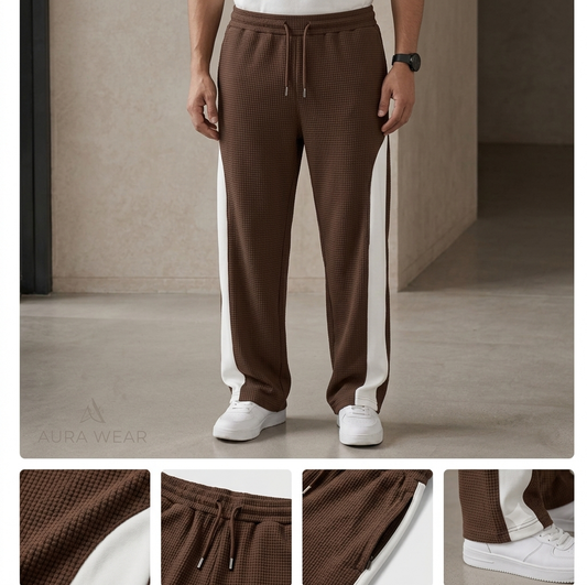 Urban Waffle Knit Wide-Leg Trousers with Contrast Side Stripe