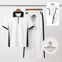Men's Waffle Knit Tracksuit Set – Polo & Pants