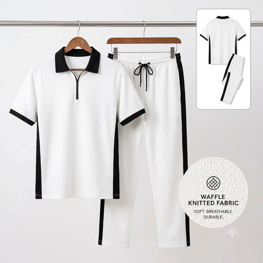 Men's Waffle Knit Tracksuit Set – Polo & Pants