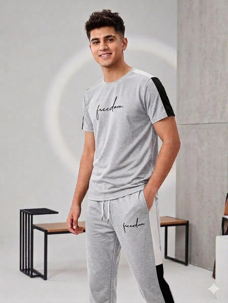 2 Pcs Men's Polyester Dri Fit Printed Track Suit
