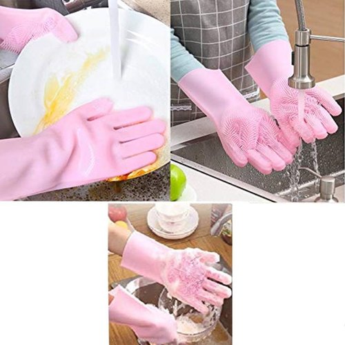 Silicone Dishwashing Gloves with Scrubber - Magic Cleaning Gloves